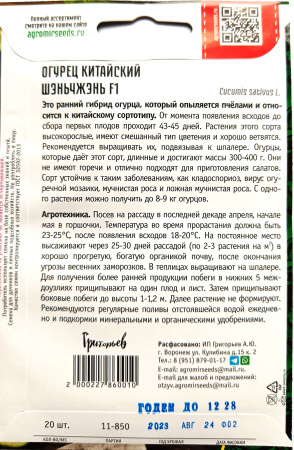 Огурец китайский Шэньчжэнь F1