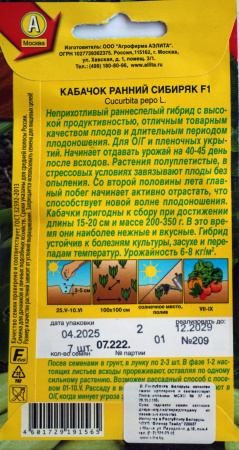 Кабачок Ранний сибиряк Аэлита
